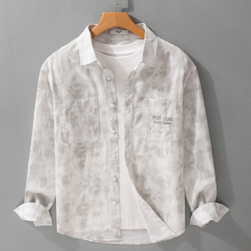 Herren Leichtes Baumwoll-Overshirt mit dezenter Batikoptik, Brusttaschen und Relaxed-Fit Nord Taschen