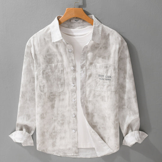 Herren Leichtes Baumwoll-Overshirt mit dezenter Batikoptik, Brusttaschen und Relaxed-Fit Nord Taschen