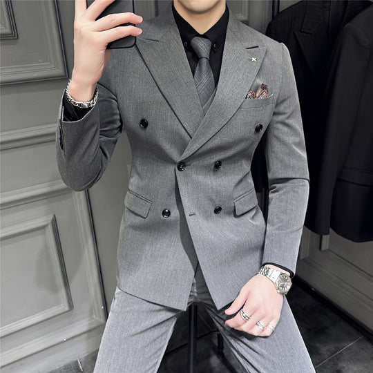 Herren Doppelreihiger Slim‑Fit Business‑Anzug mit tailliertem Sakko und schmaler Anzughose Nord Taschen