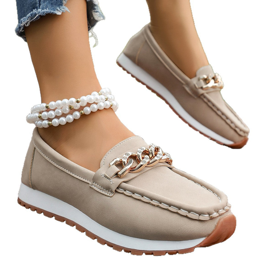 Damen Casual-Plateau-Loafer im Mokassin-Stil mit glitzernder Kettendekor und profilierter Gummisohle Nord Taschen