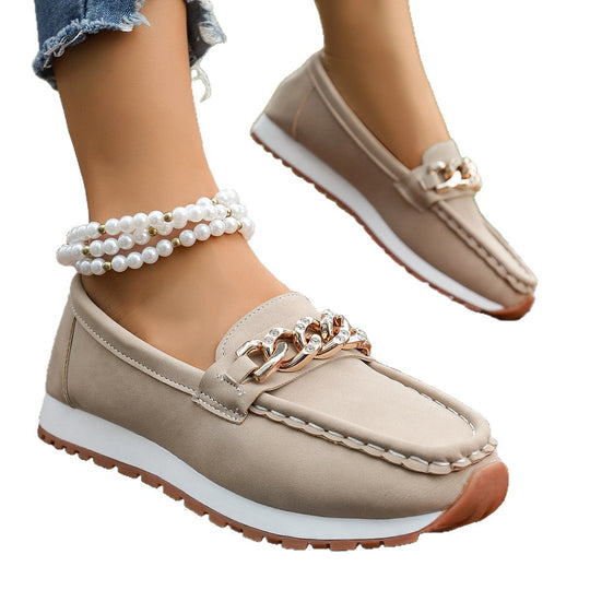 Damen Casual-Plateau-Loafer im Mokassin-Stil mit glitzernder Kettendekor und profilierter Gummisohle Nord Taschen