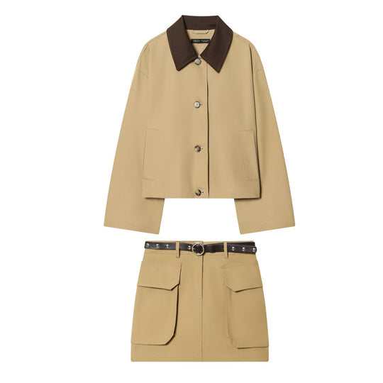 Damen Kurze Oversize-Harringtonjacke mit Kontrastkragen und aufgesetzten Taschen Nord Taschen