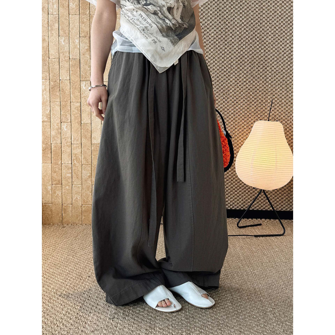 Damen Weite High‑Waist Leinen‑Optik Culotte‑Hose mit Tunnelzug und fließender Silhouette Nord Taschen