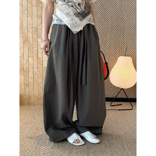 Damen Weite High‑Waist Leinen‑Optik Culotte‑Hose mit Tunnelzug und fließender Silhouette Nord Taschen