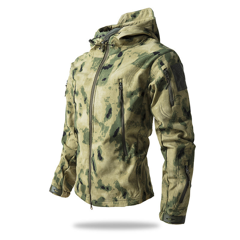 Herren Taktische Softshelljacke mit Kapuze, Tarnmuster und Mehrfach-Reißverschlusstaschen Nord Taschen