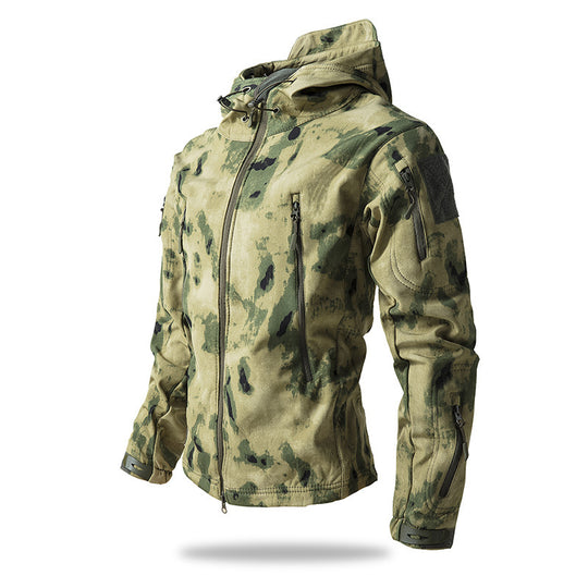 Herren Taktische Softshelljacke mit Kapuze, Tarnmuster und Mehrfach-Reißverschlusstaschen Nord Taschen