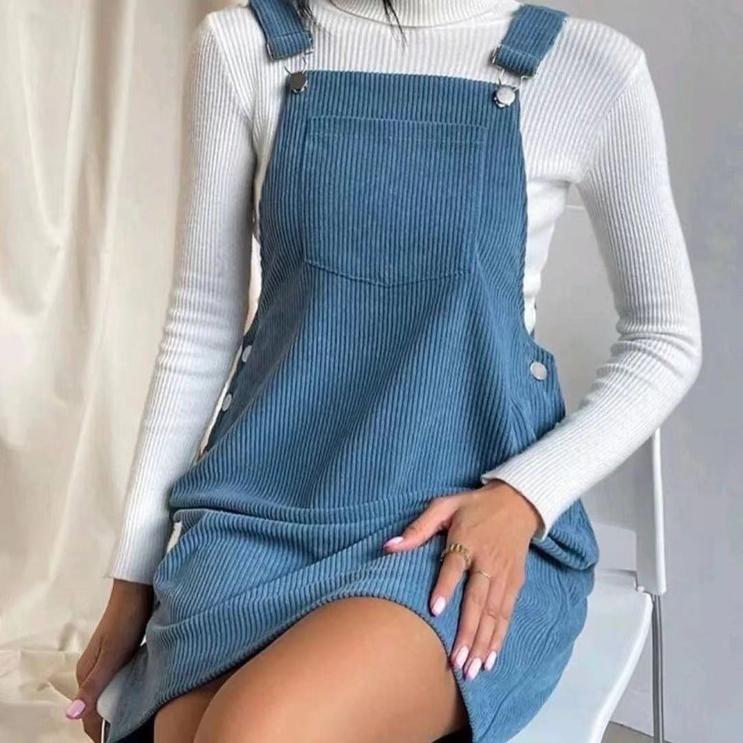 Damen Cord-Latzkleid mit verstellbaren Trägern, Seitlicher Druckknopfleiste und feinem Ripp-Effekt Nord Taschen