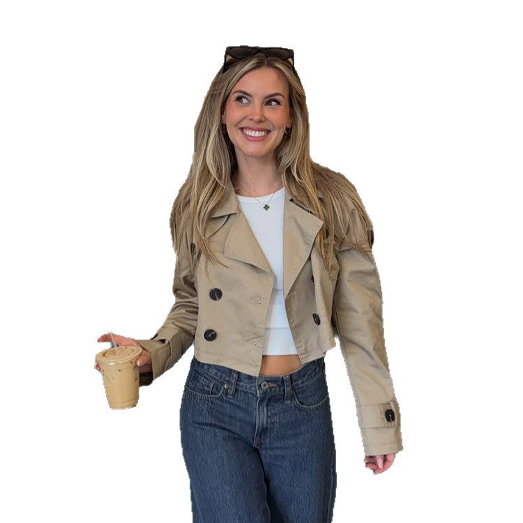 Damen Kurzgeschnittener Trench-Blouson mit doppelreihiger Knopfleiste und verkürzter Silhouette Nord Taschen