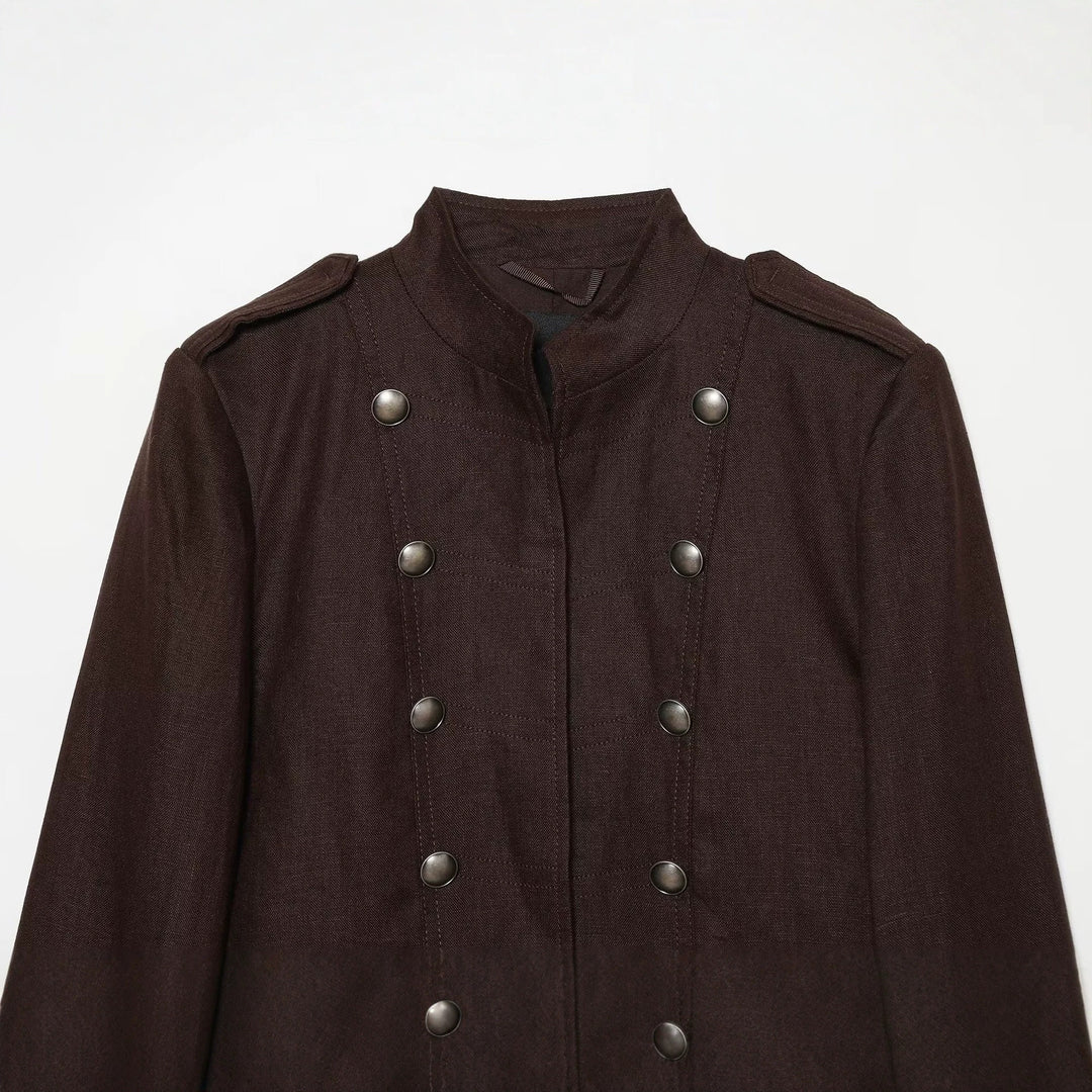 Damen Cropped Feldjacke im Militärstil mit Stehkragen, Epauletten und doppelter Zierknopfleiste Nord Taschen