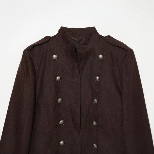 Damen Cropped Feldjacke im Militärstil mit Stehkragen, Epauletten und doppelter Zierknopfleiste Nord Taschen