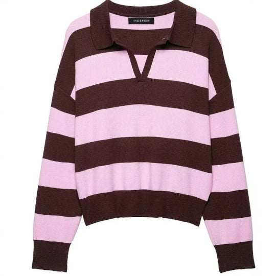 Damen Cropped Rugby-Strickpullover mit Kentkragen und V‑Ausschnitt Nord Taschen