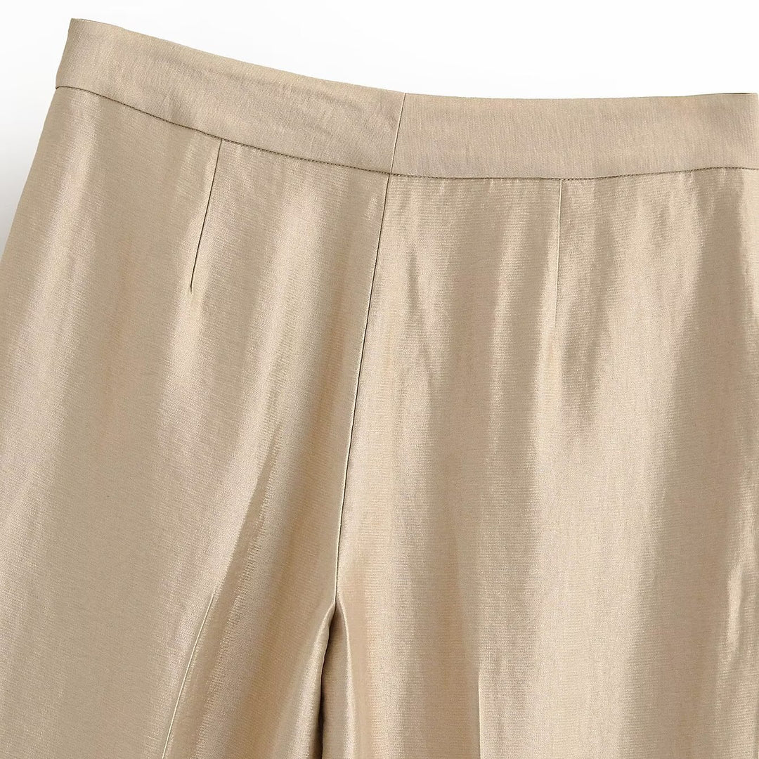 Damen Weite Highwaist-Hose mit Bügelfalte und fließender Satinoptik Nord Taschen