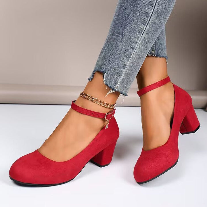 Damen Elegante Pumps mit breitem Blockabsatz und verstellbarem Knöchelriemen