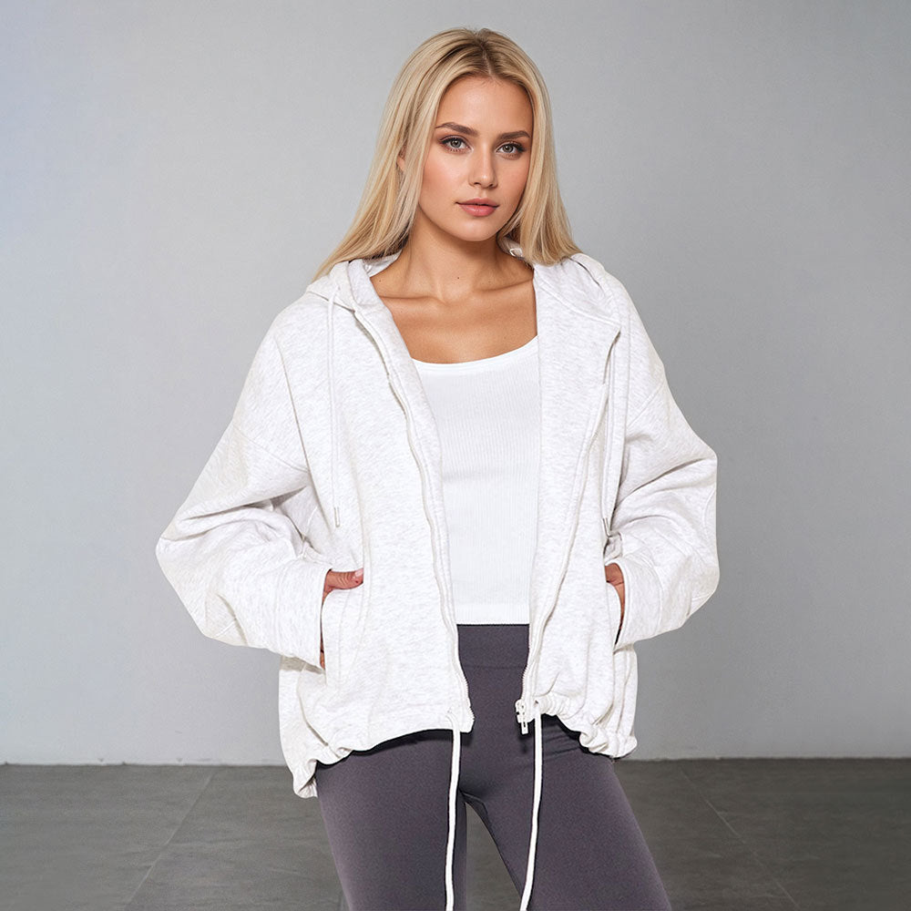 Damen oversized Kapuzenjacke mit Reißverschluss, Tunnelzug-Saum und Kängurutaschen Nord Taschen