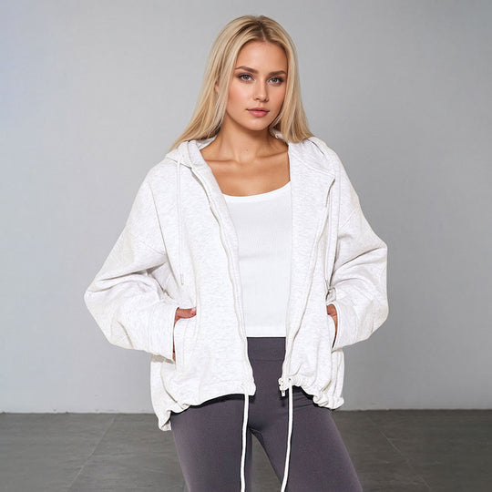 Damen oversized Kapuzenjacke mit Reißverschluss, Tunnelzug-Saum und Kängurutaschen Nord Taschen