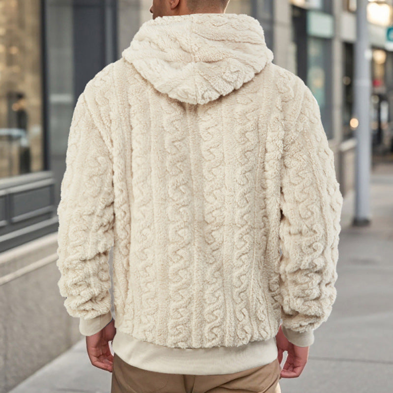 Unisex Kuscheliger Teddy-Hoodie mit Zopfstrick-Optik und Kängurutasche Nord Taschen