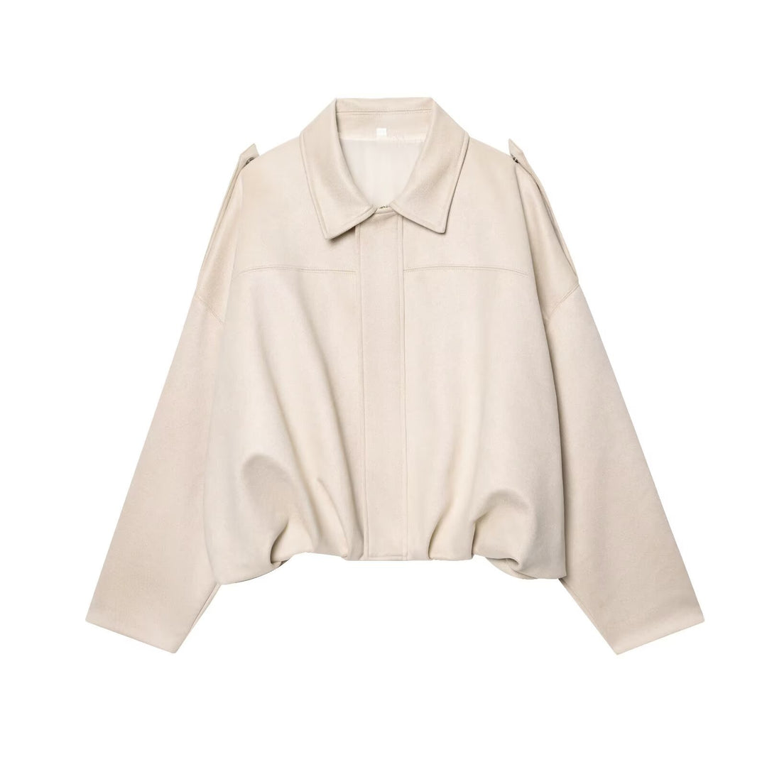 Damen Gekürzte Wildlederoptik-Blousonjacke mit Taillen-Smock und Schulterpatten Nord Taschen