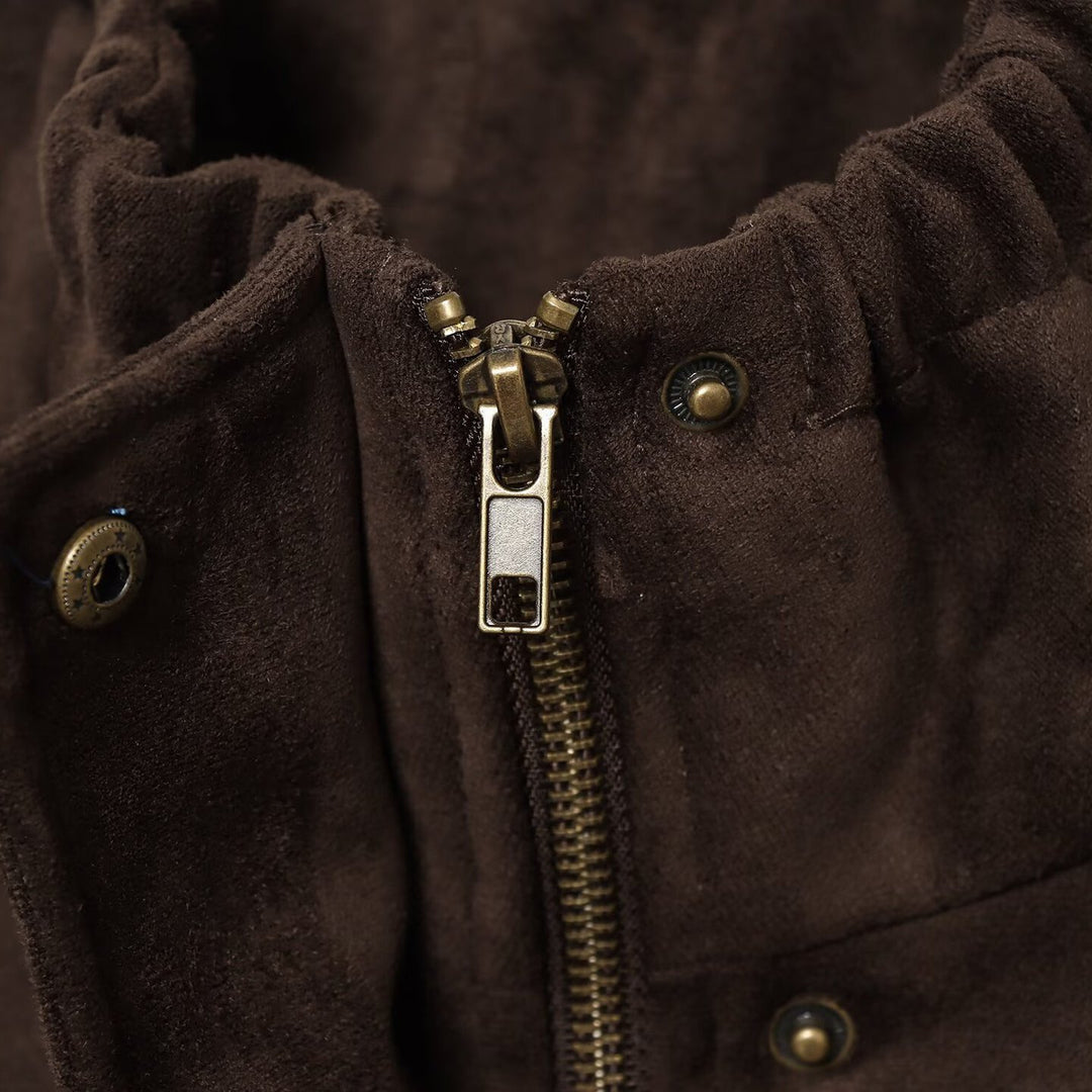 Damen Kurzjacke im Bomberstil aus Veloursoptik mit hohem Funnelkragen und Taillenriegel Nord Taschen