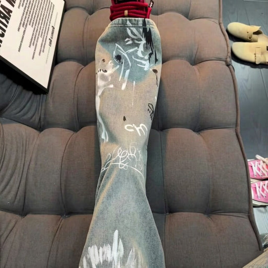 Damen Modische Ripped Skinny Jeans mit kreativen Grafiken Nord Taschen