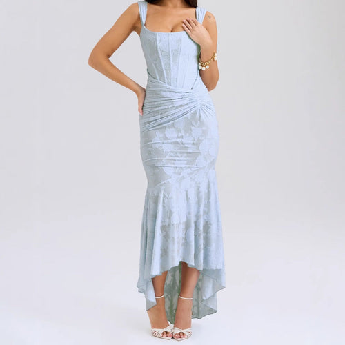 Damen Elegantes Spitzenkleid mit asymmetrischem Saum und gerafften Details