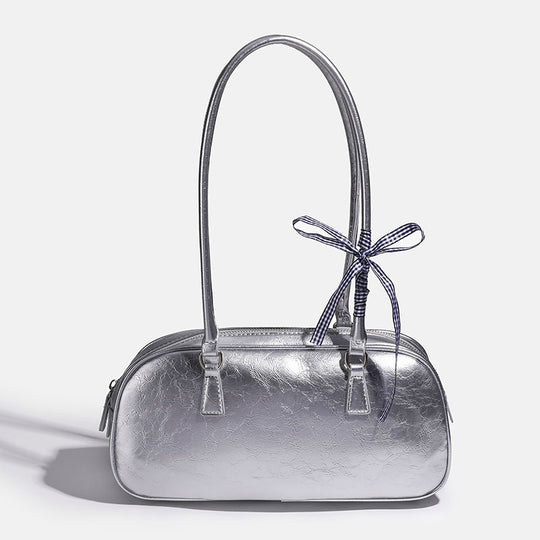 Damen Clutch mit glänzender Oberflächenstruktur und dekorativem Schleifenakzent Nord Taschen
