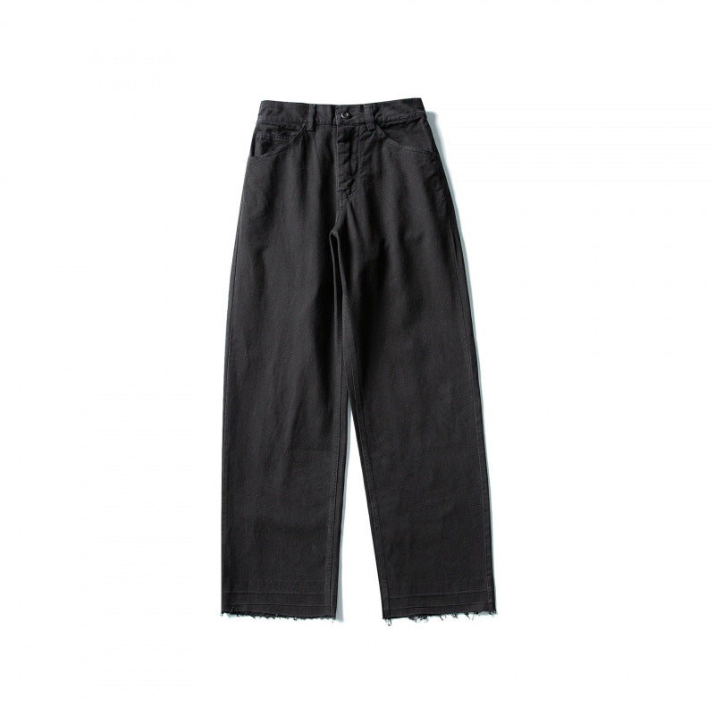 Damen Weite High-Waist Jeanshose mit geradem Bein und rohem Saum Nord Taschen