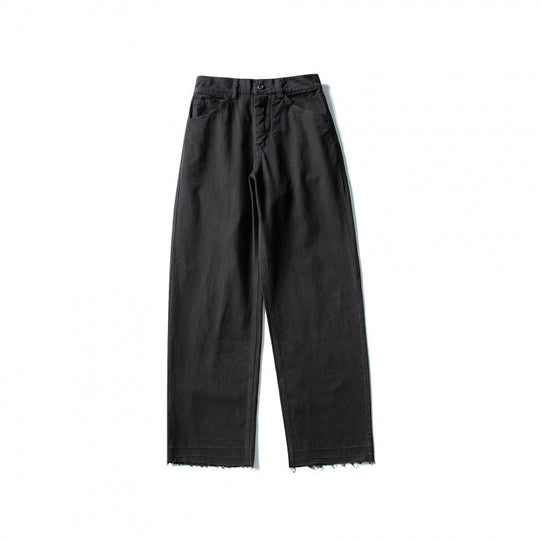 Damen Weite High-Waist Jeanshose mit geradem Bein und rohem Saum Nord Taschen