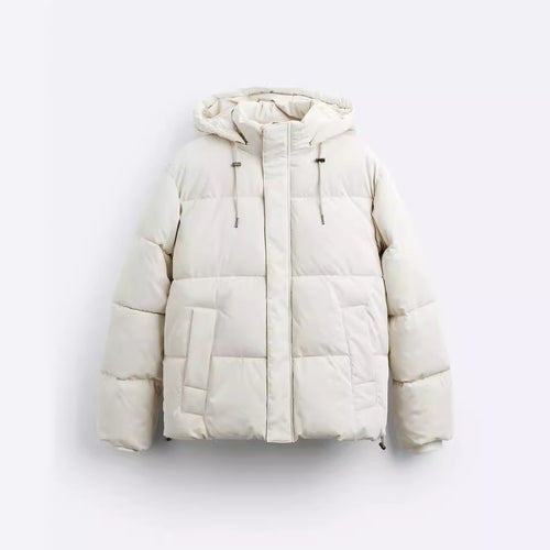 Herren Kurz geschnittener wattierter Kapuzenblouson mit Kordzug und verdeckter Zip-Front Nord Taschen