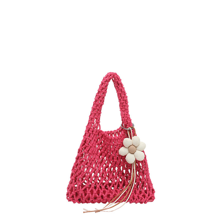 Damen Handtasche im modernen Makramee-Design mit blumenförmigem Anhänger Nord Taschen