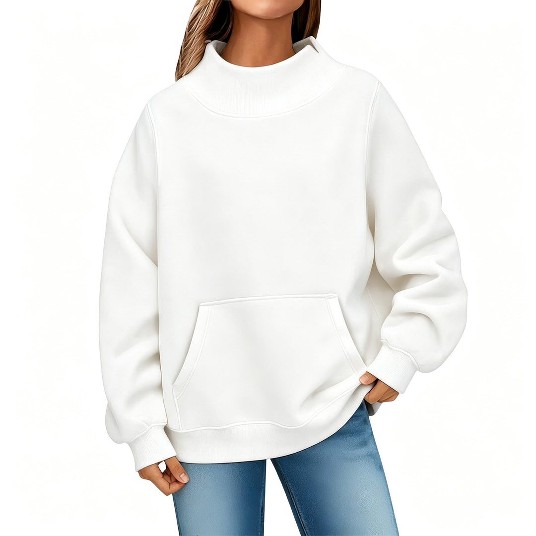 Damen Oversize Hoodie mit hohem Rollkragen und Kängurutasche Nord Taschen