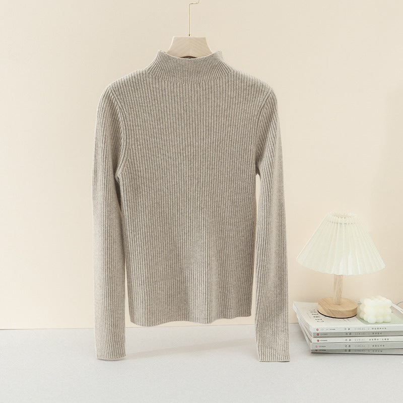 Damen Feiner gerippter Stehkragenpullover mit slim-fit Silhouette Nord Taschen