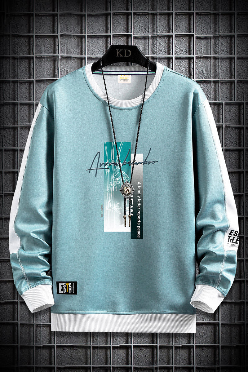 Herren Sportlich‑urbanes Rundhals‑Sweatshirt mit Kontrastärmeln, gerippten Bündchen & frontalem Grafikprint Nord Taschen