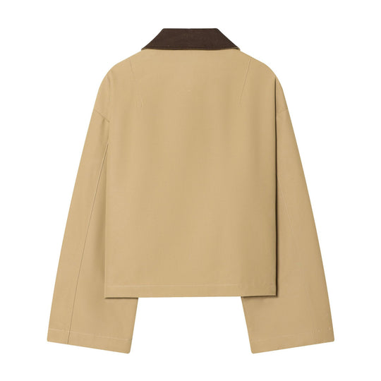 Damen Cropped Kurzjacke mit kontrastfarbenem Cordkragen und geradem Boxy‑Schnitt Nord Taschen