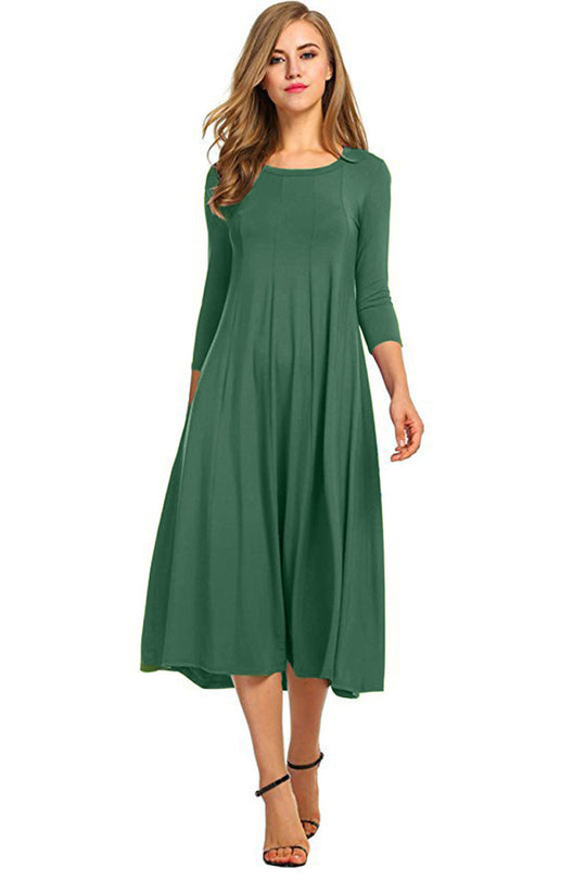 Damen Langes A-Linien Midikleid aus Stretch-Jersey mit Dreiviertelärmeln und Eingrifftaschen Nord Taschen