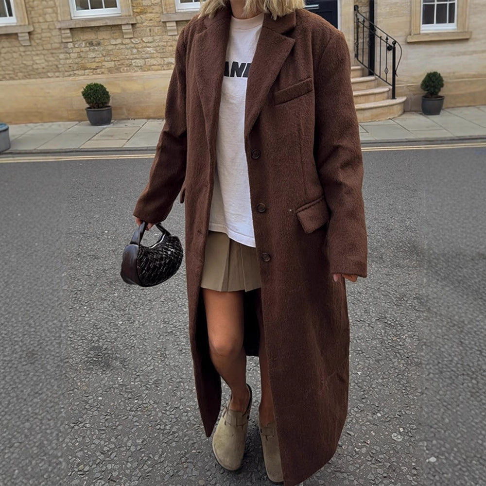 Damen Maxilanger Boxy-Mantel aus Teddy-Fauxfur mit Reverskragen und Eingrifftaschen Nord Taschen