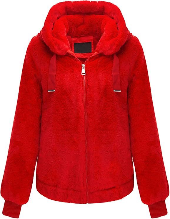 Damen Kapuzen‑Teddyjacke aus weichem Faux‑Fur mit Reißverschluss und Rippbündchen Nord Taschen