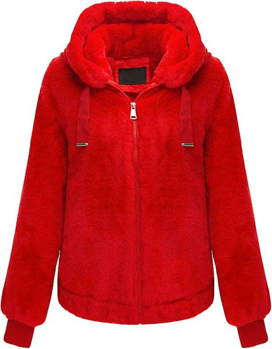 Damen Kapuzen‑Teddyjacke aus weichem Faux‑Fur mit Reißverschluss und Rippbündchen Nord Taschen