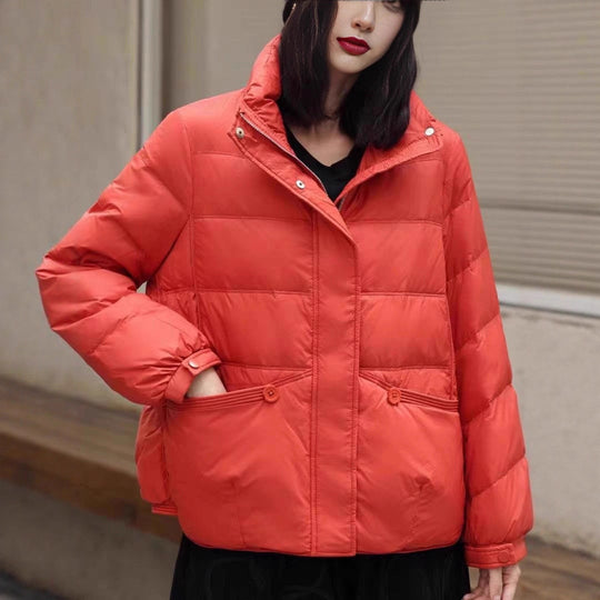 Damen Kurzjacke gesteppte Thermo-Pufferjacke mit hohem Stehkragen und dekorischen Knopfdetails Nord Taschen