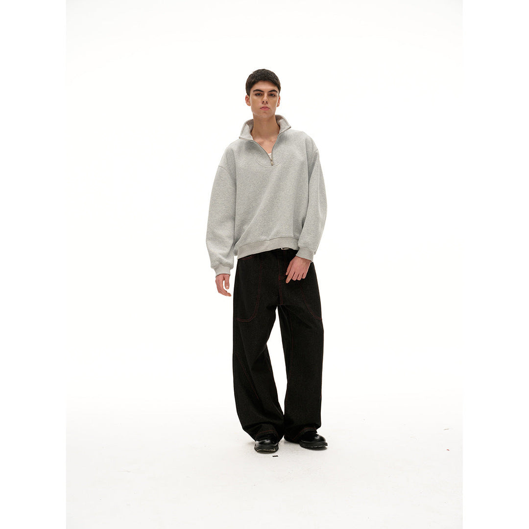 Damen Oversize Halfzip Stehkragen-Sweatshirt aus schwerer Baumwollmischung Nord Taschen