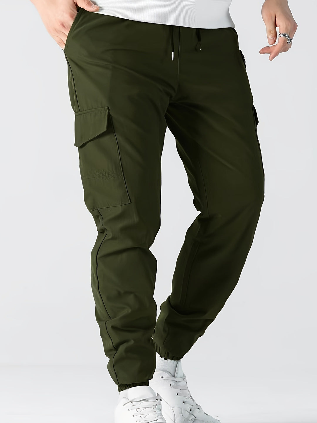 Herren Utility-Cargohose im Joggerstil mit Tunnelzug, elastischem Bund & Klappentaschen Nord Taschen