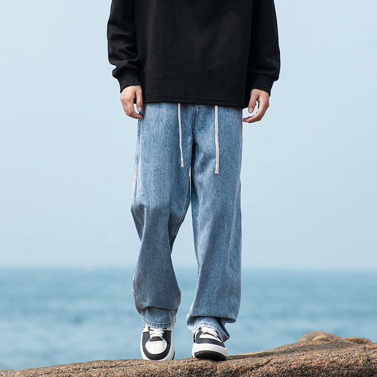 Herren Weite Vintage‑Washed Baggy-Jeans im Joggerstil mit Tunnelzugbund und geripptem Knöchelabschluss Nord Taschen