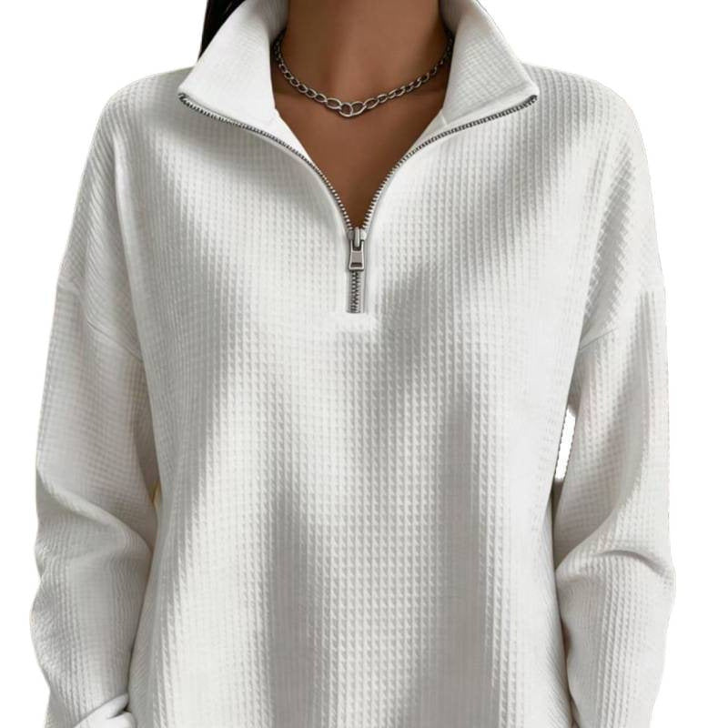 Damen Waffelstrick-Sweatshirt mit halbem Reißverschluss und Stehkragen Nord Taschen