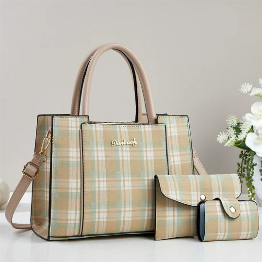 Damen elegante Handtasche mit kariertem Design und praktischem Mini-Portemonnaie Nord Taschen
