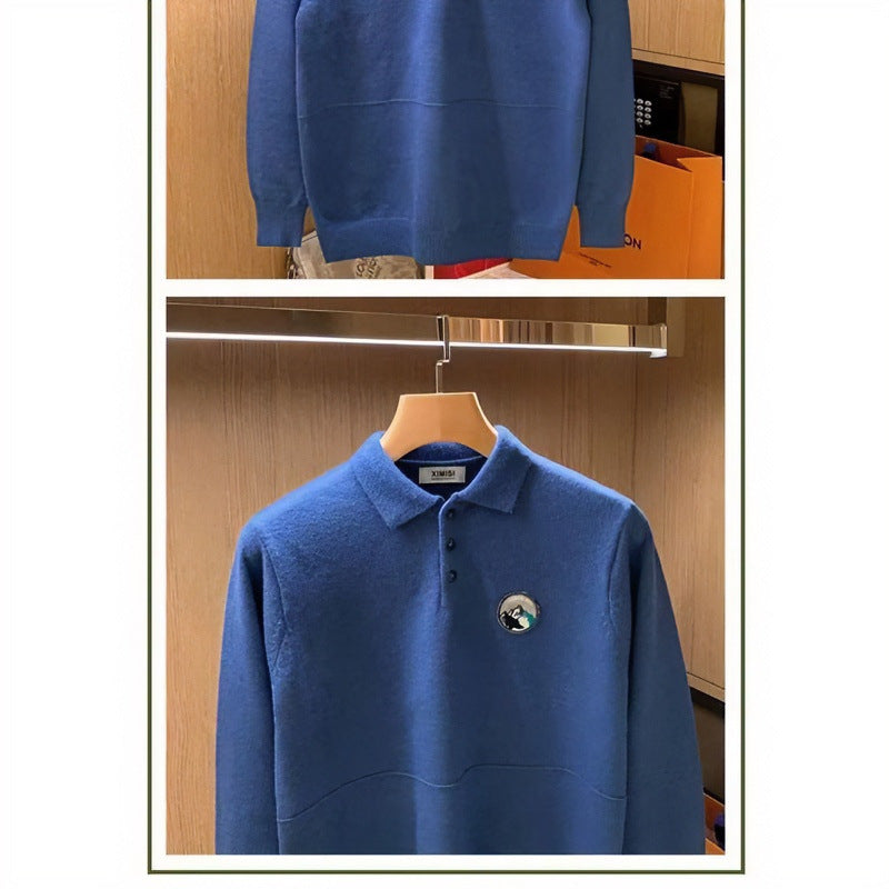 Herren Polokragen-Pullover aus weichem Flauschstrick mit Logo‑Patch Nord Taschen