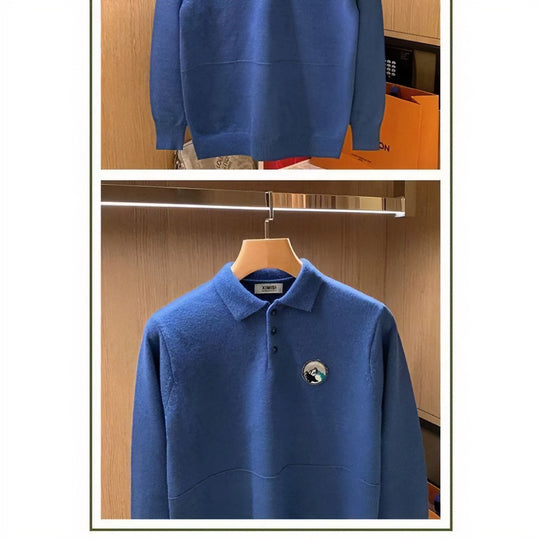 Herren Polokragen-Pullover aus weichem Flauschstrick mit Logo‑Patch Nord Taschen