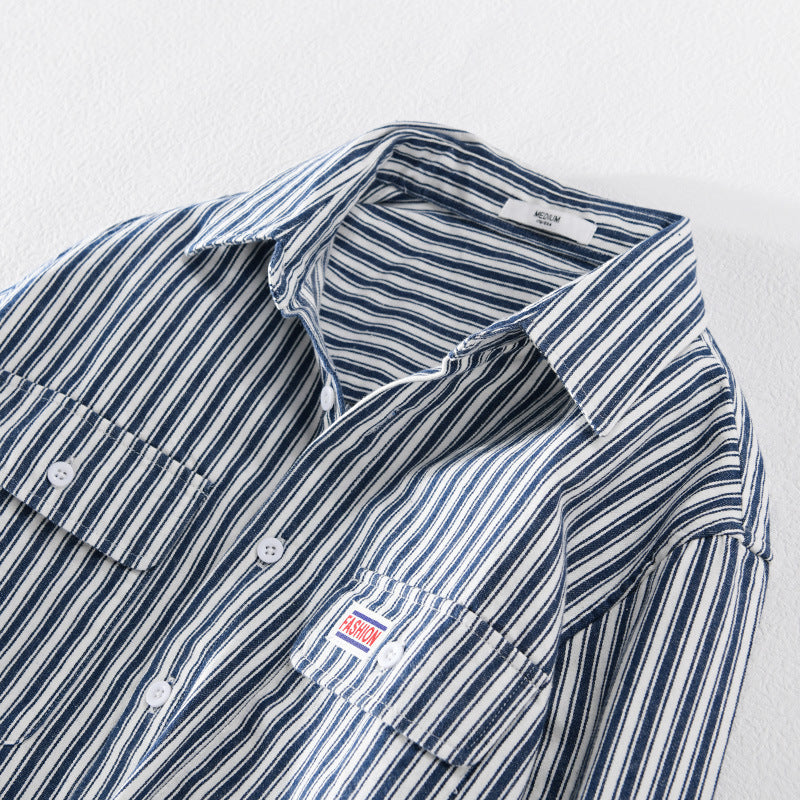 Herren Maritimes Streifen-Überhemd aus Baumwoll‑Twill mit Brustklappen und Relaxed-Fit Nord Taschen