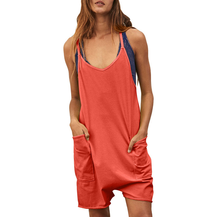 Damen komfortabler Overall mit tiefem Ausschnitt und praktischen Taschen