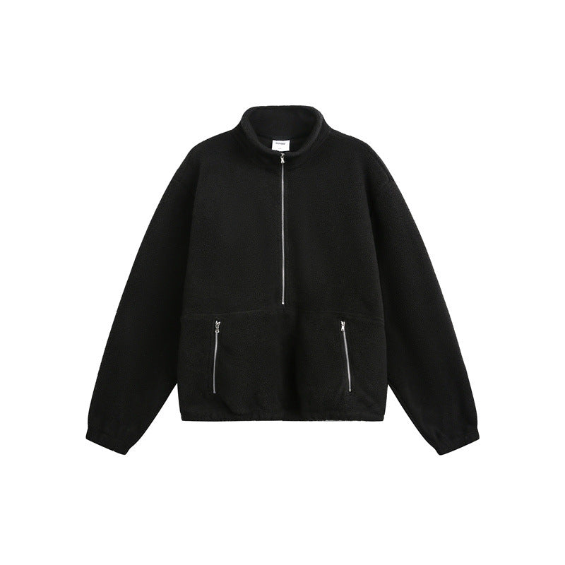 Unisex Oversize Fleece-Halbzip mit Stehkragen und Reißverschlusstaschen Nord Taschen
