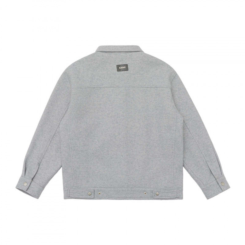 Herren Oversize Hemdjacke im Boxy-Cut aus Wollmix mit Druckknopfblende und aufgesetzten Taschen Nord Taschen