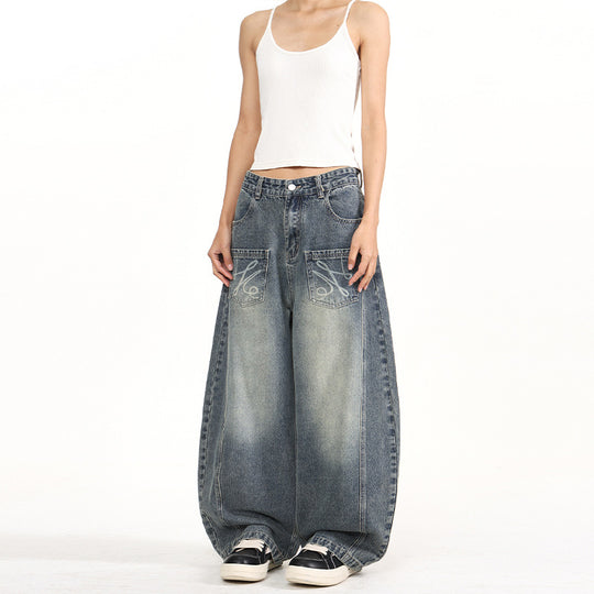 Damen Extremeweite Balloon-Jeans im Palazzoschnitt mit aufgesetzten Taschen Nord Taschen
